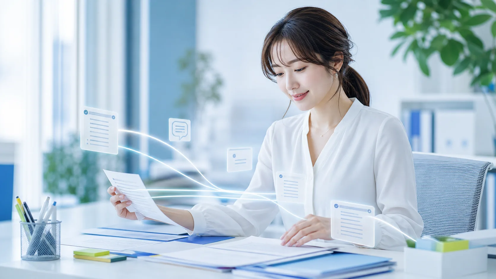 AIで書類や問い合わせを整理する業務改善イメージ