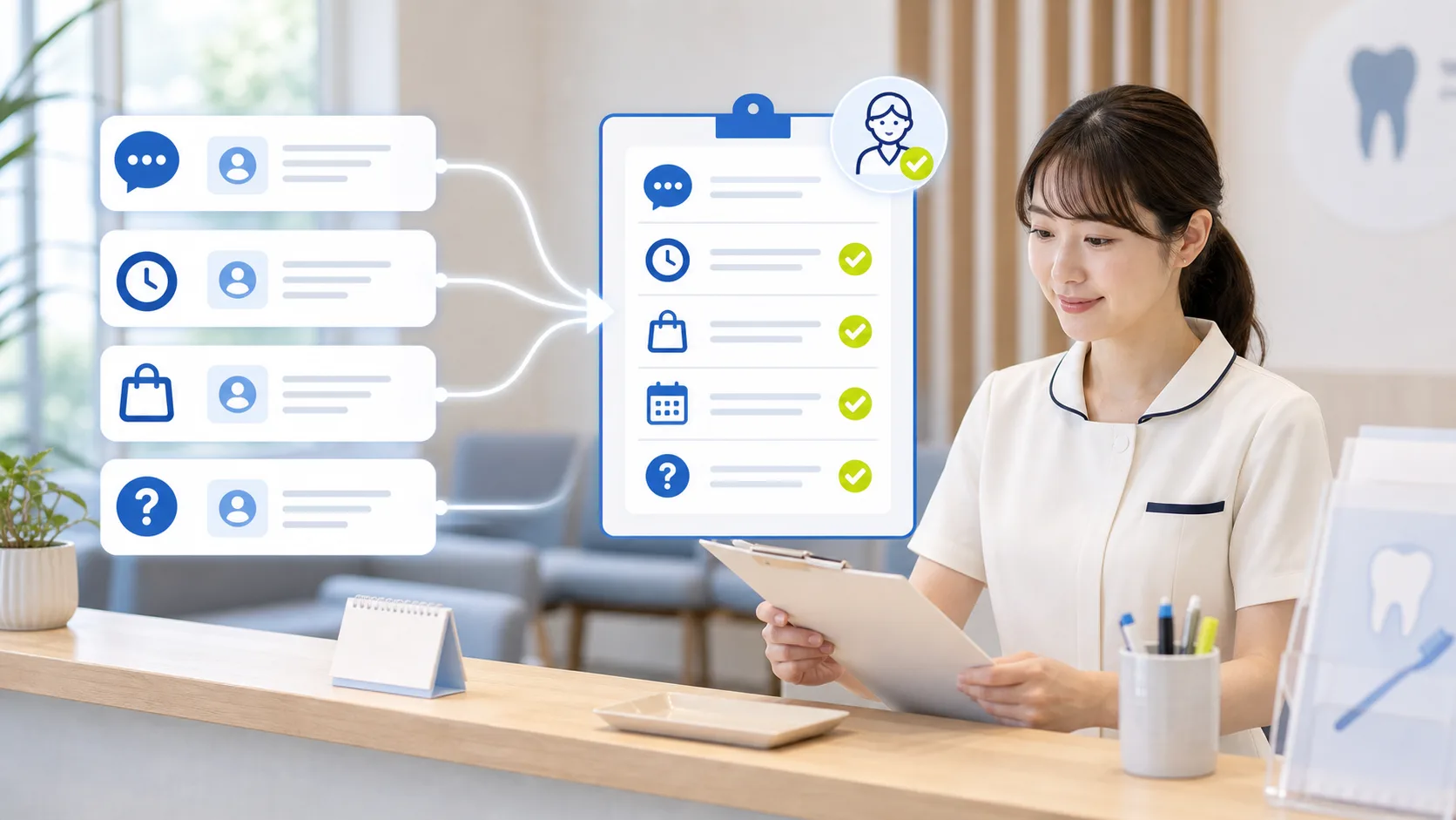 クリニック・歯科の予約前問い合わせとFAQを整理するイメージ